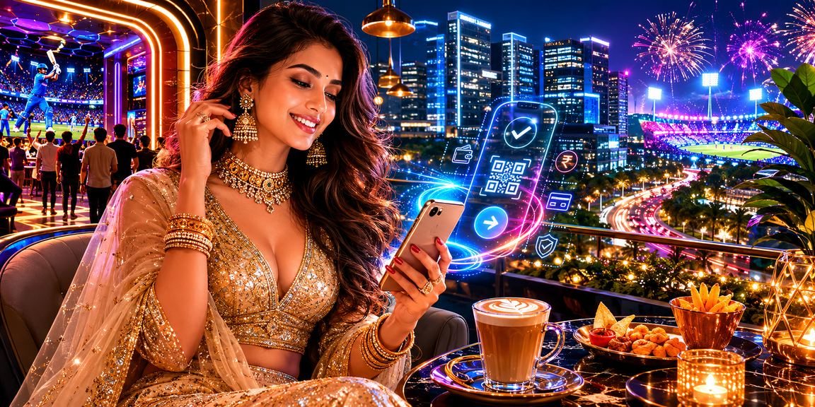 Indian woman using mobile device to claim online casino bonus